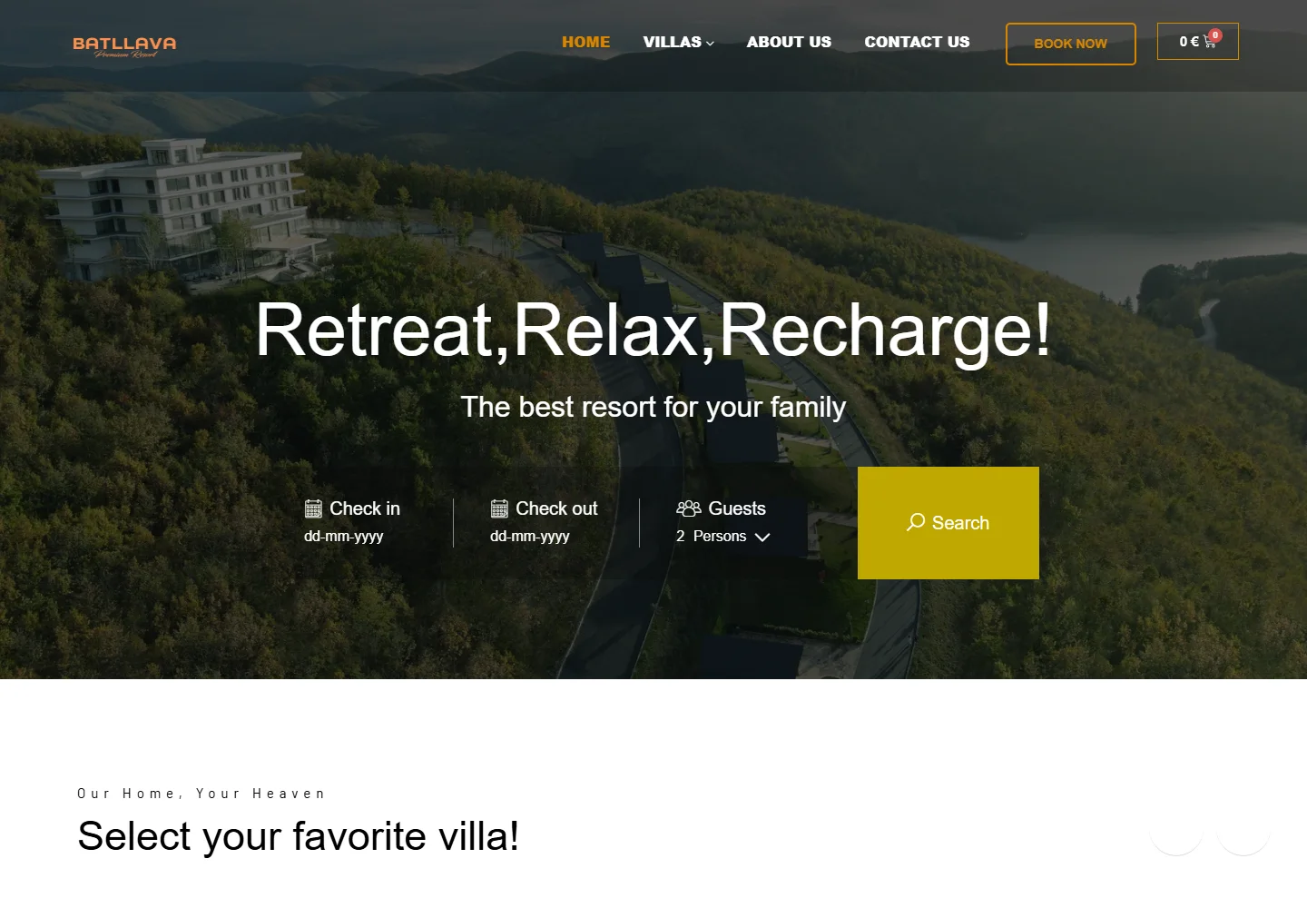 Batllava Premium Resort — website screenshot